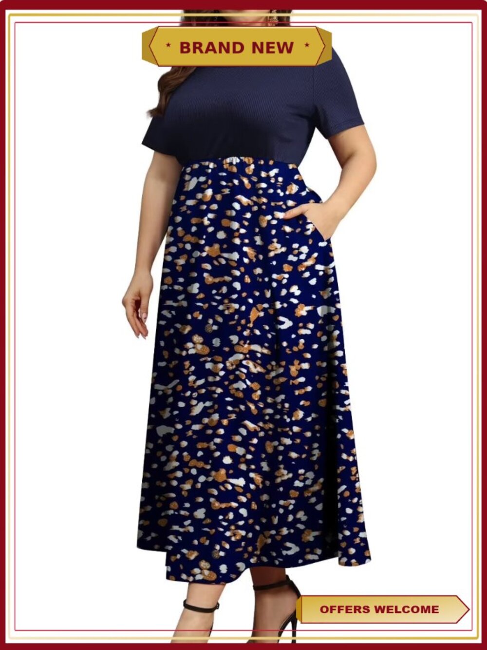 Plus Size Ribbed Maxi Dress Short Sleeve Loose Casual with Pockets